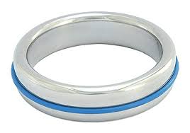 Stainless Steel Slim Cock Ring With Blue Band 40 mm.